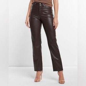 EXPRESS Espresso Super High Waisted Faux Leather Modern Straight Pant size 4R
